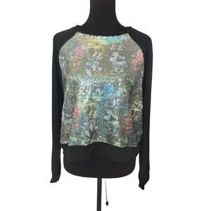 New ~ TEREZ DISNEY HOLO ~ Floral Sequined Front Sweatshirt Size S